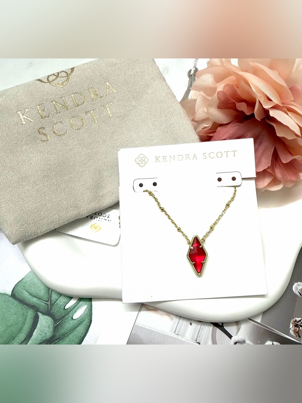 Kendra Scott Gold Necklace with Red Pendant